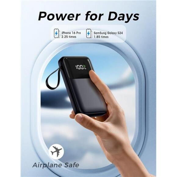 Portable Charger 15000mAh Power Bank Built In Cables Fast Charging Travel - Picture 6 of 7